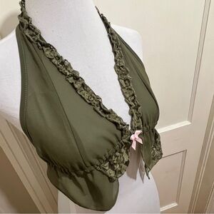 PrettyLittleThing Olive Halter Bralette with Lace Women's Size 2